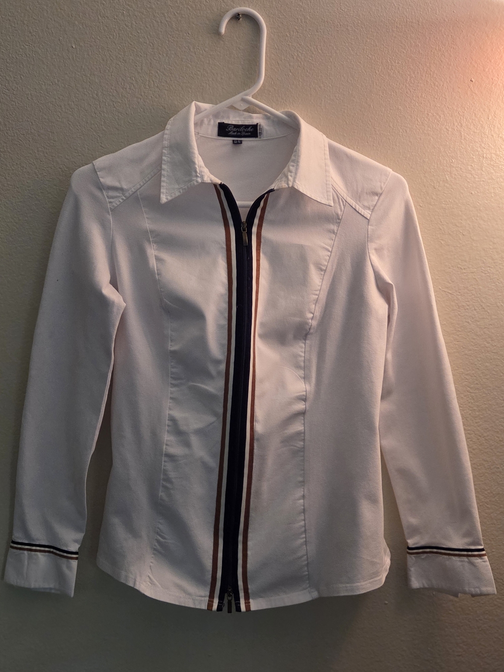 Bariloche Made in Spain White Shirt With Blue And Gold Trim